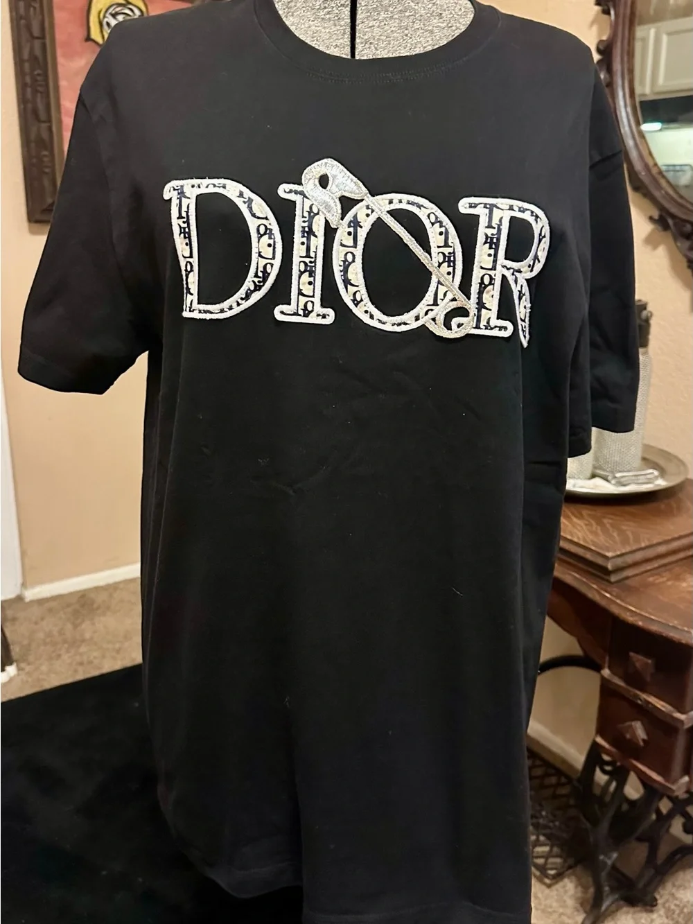 Dior Black Tee with Contrasting White Logo